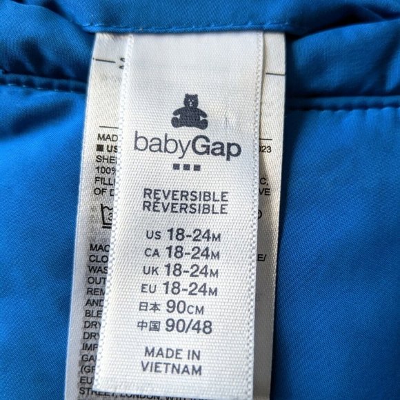 Baby Gap Reversible Puffer Jacket / Coat 18 - 24 months * Blue / Camo (Green) - Picture 5 of 6
